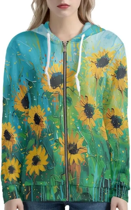 Lavender Flower Women's Zip Up Hoodies Cherry Blossom Casual Comfy Pullover Spider Webs Long Sleeve Sweatshirt