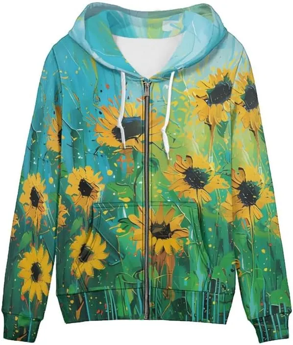 Lavender Flower Women's Zip Up Hoodies Cherry Blossom Casual Comfy Pullover Spider Webs Long Sleeve Sweatshirt