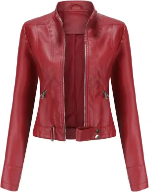 Leather Jacket for Women-Girl Faux Leather Jackets, Zip Up Motorcycle Short Pu Moto Biker Outwear Slim Fit Coat