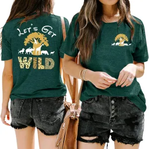 Lets Get Wild Shirts Women Animal Kingdom Shirt Family Safari Trip Tshirts Cute Zoo World Short Sleeve Tee