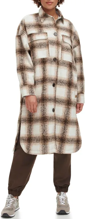 Levi's Women's Long Plaid Flannel Shirt Jacket