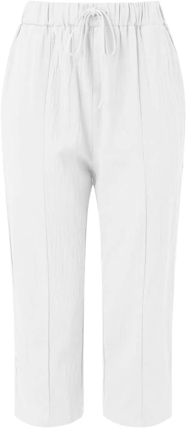 Linen Pants for Women 2025 Summer Straight Leg High Waist Elastic Lounge Pant Casual Baggy Lightweight Beach Trousers