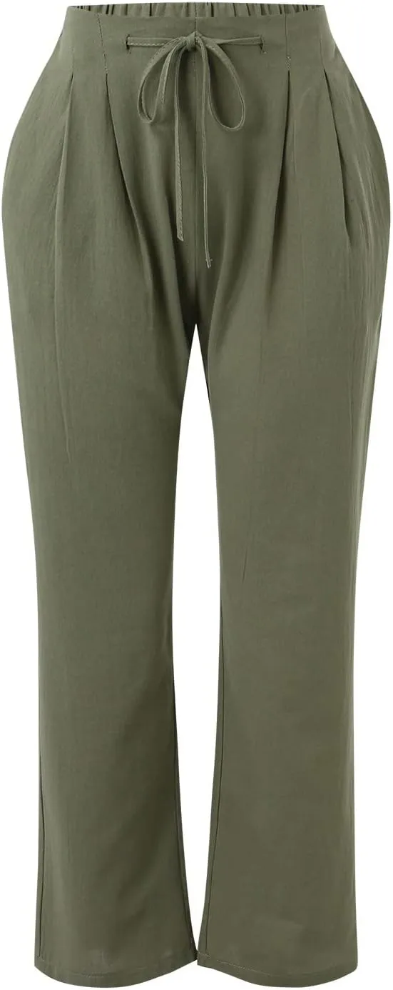 Linen Pants for Women Beach Vacation Elastic Waist Drawstring Trousers Pant Gauze Loose 2025 Casual Summer Clothes