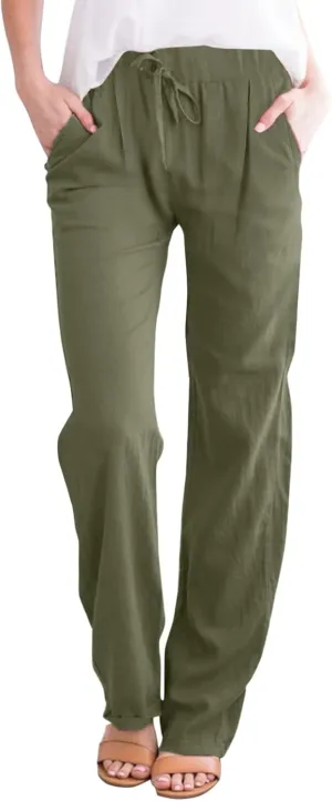 Linen Pants for Women Beach Vacation Elastic Waist Drawstring Trousers Pant Gauze Loose 2025 Casual Summer Clothes
