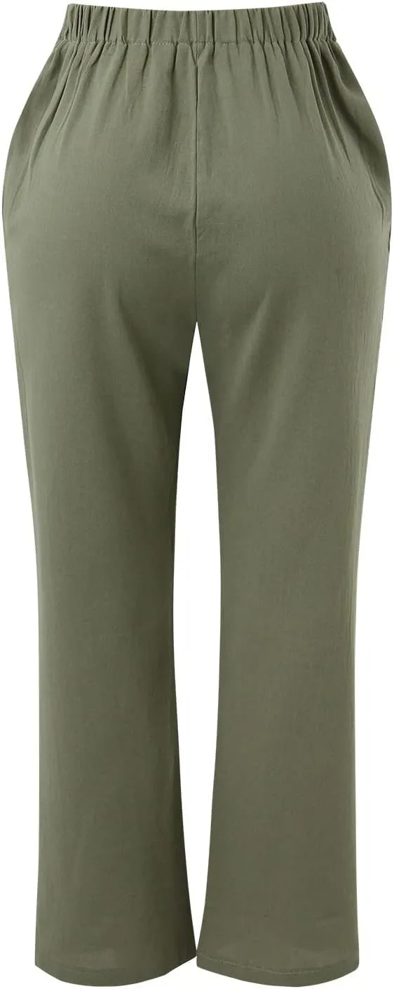 Linen Pants for Women Beach Vacation Elastic Waist Drawstring Trousers Pant Gauze Loose 2025 Casual Summer Clothes