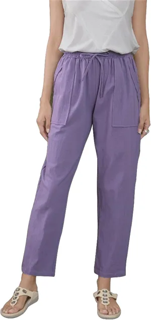 Linen Pants Women Straight Leg Pants Elastic Drawstring Casual Trousers with Pockets Summer Beach Lounge Pants