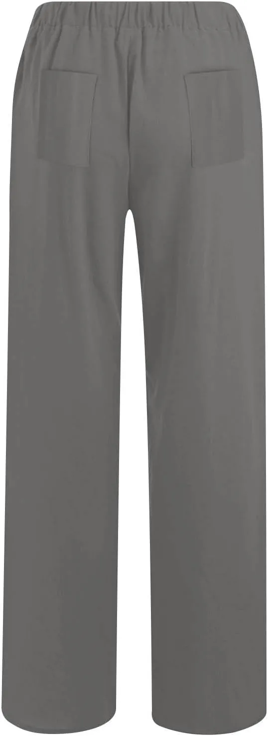 Linen Pants Women Summer High Waist Drawstring Elastic Lightweight Flowy Wide Leg Palazzo Pants Lounge Trousers