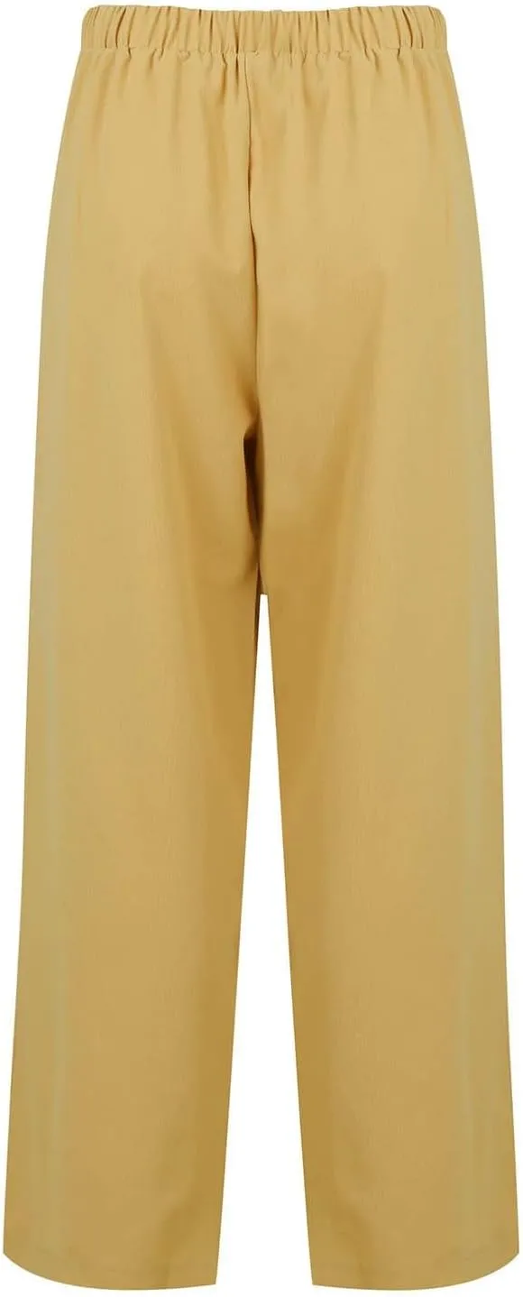 Linen Pants Women Summer Ruffle High Waisted Plus Size Wide Leg Pants Baggy Lounge Trousers with Pockets S-5Xl