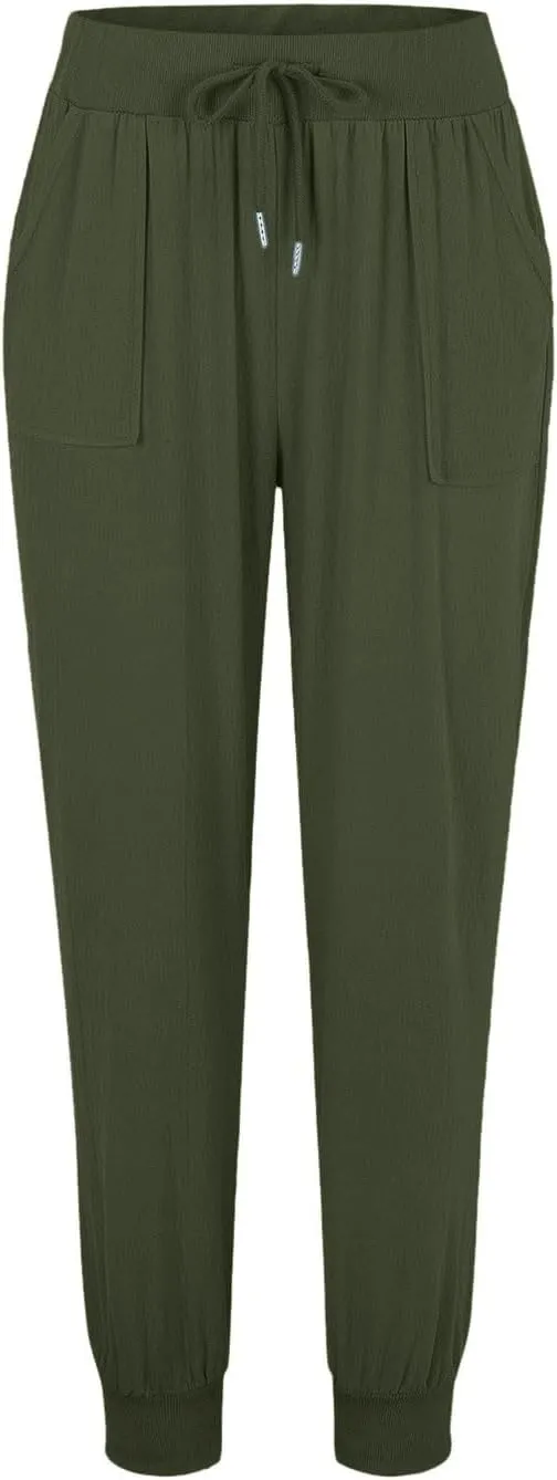 Linen Straight Leg Pants for Women 2025 Summer Work Trousers with Pockets Drawstring High Waisted Pants Casual Linen Pants