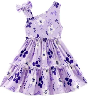 Little Girls Floral Dress - One Shoulder Twirl Tiered A-Line Toddler Party Dress Kids Summer Outfits for 2-8 Years