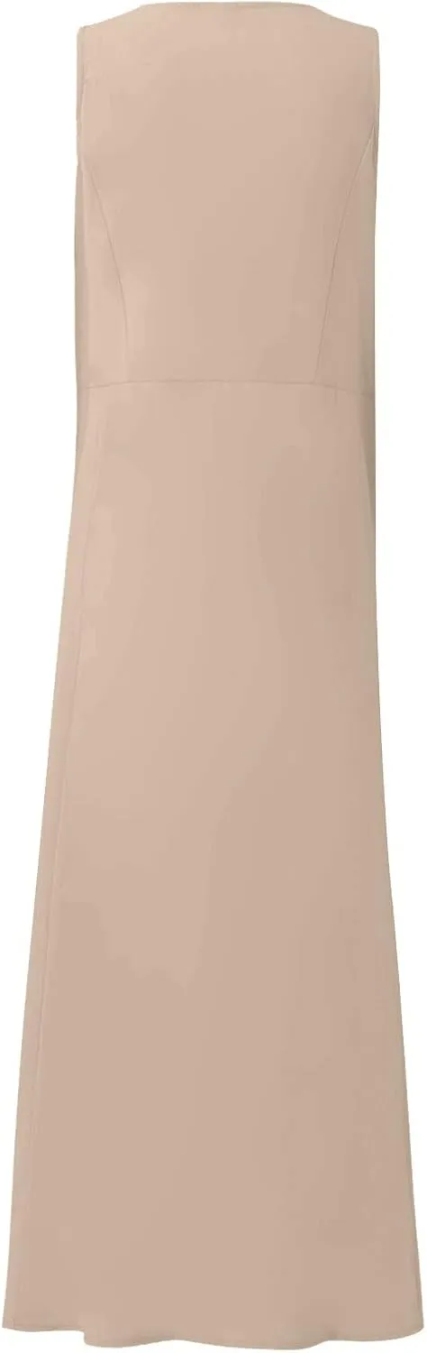 Long Dresses for Women Plus Size Cotton Cute Midi Sundress Plain Linen Sleeveless Summer Dresses with Pockets