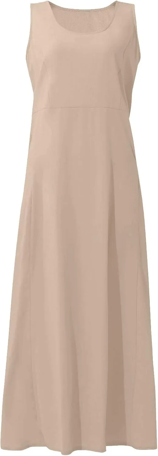 Long Dresses for Women Plus Size Cotton Cute Midi Sundress Plain Linen Sleeveless Summer Dresses with Pockets