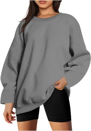 Long Sleeve Oversized Hoodies Sweatshirts For Women Winter Crew Neck Long Sleeve Pullover Tunic Teen Tops Clothes