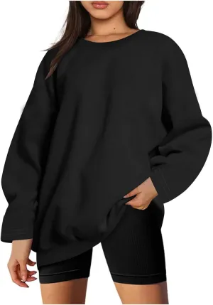 Long Sleeve Oversized Hoodies Sweatshirts For Women Winter Crew Neck Long Sleeve Pullover Tunic Teen Tops Clothes