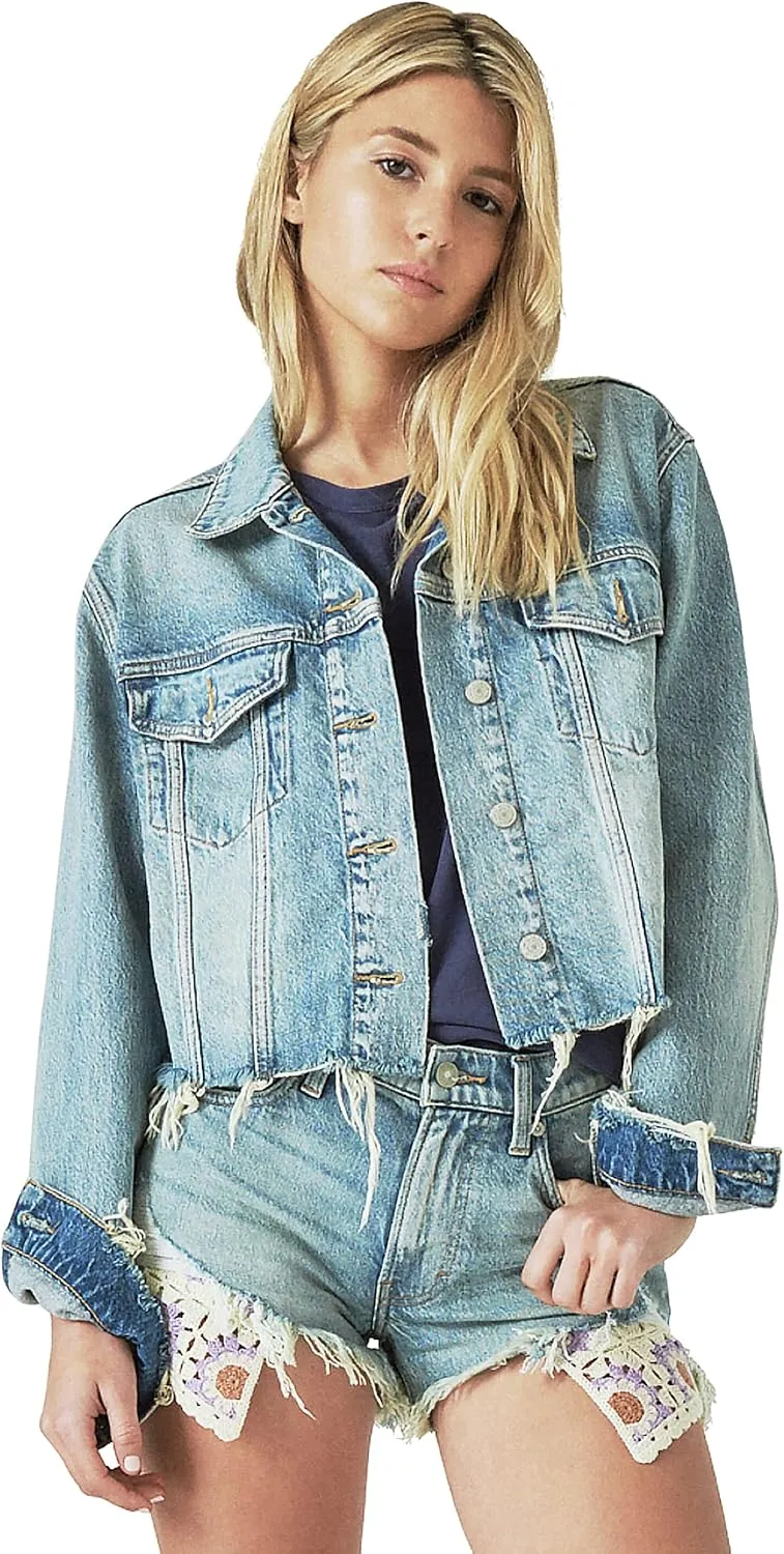Lucky Brand Women's Crochet Capsule Denim Trucker Jacket, Misbehave, XX-Large
