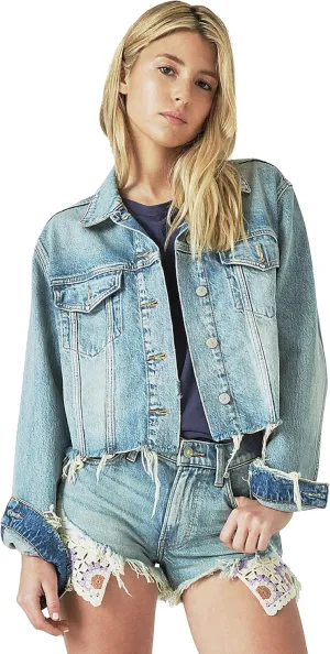 Lucky Brand Women's Crochet Capsule Denim Trucker Jacket, Misbehave, XX-Large