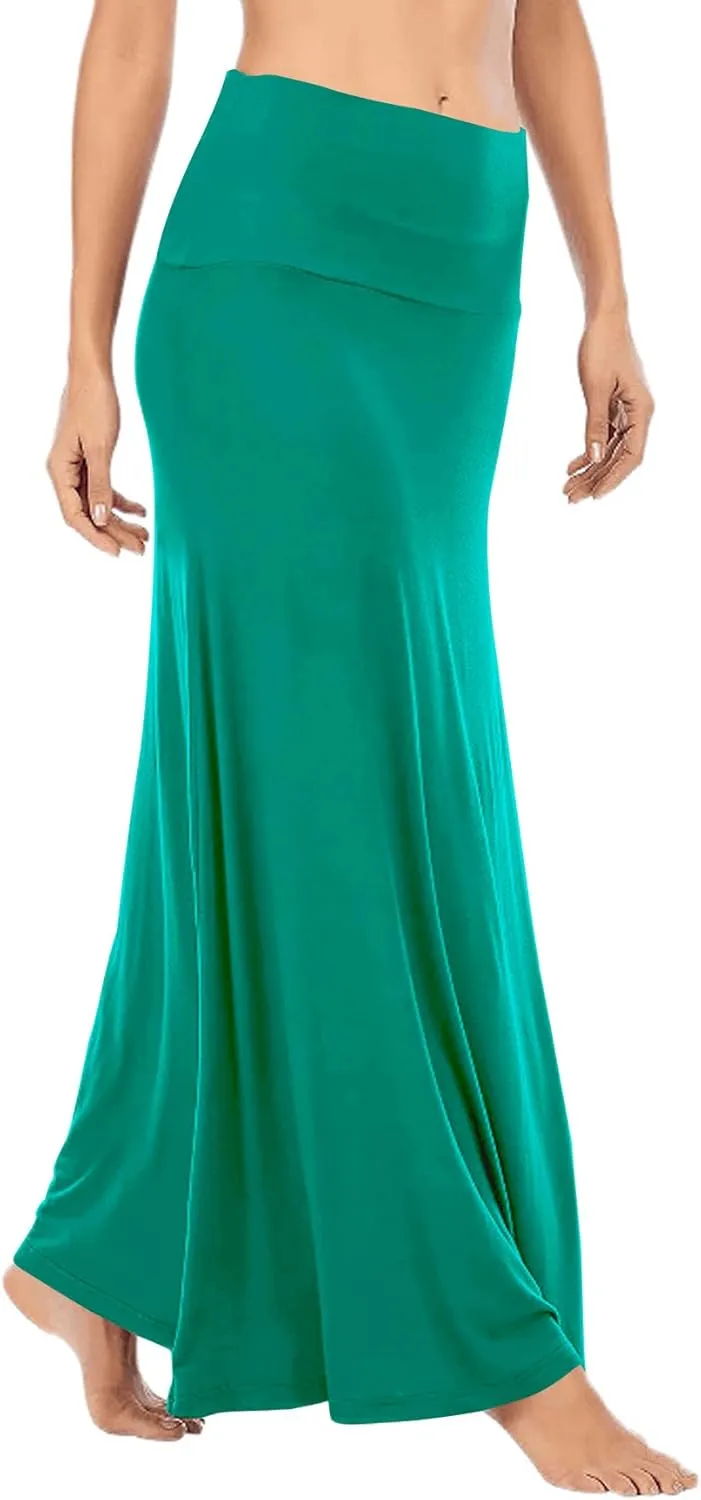 LYANER Women's Casual High Waist Solid Flare Long Maxi Skirt