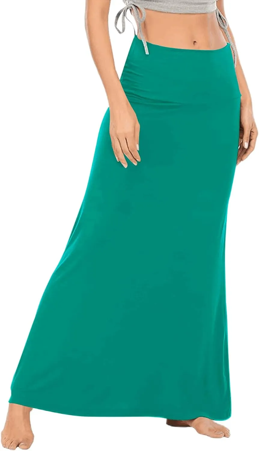 LYANER Women's Casual High Waist Solid Flare Long Maxi Skirt
