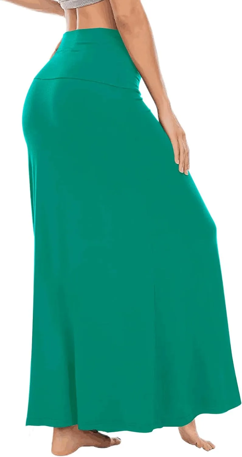 LYANER Women's Casual High Waist Solid Flare Long Maxi Skirt