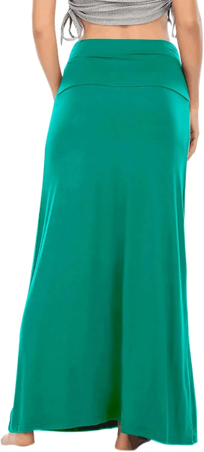 LYANER Women's Casual High Waist Solid Flare Long Maxi Skirt