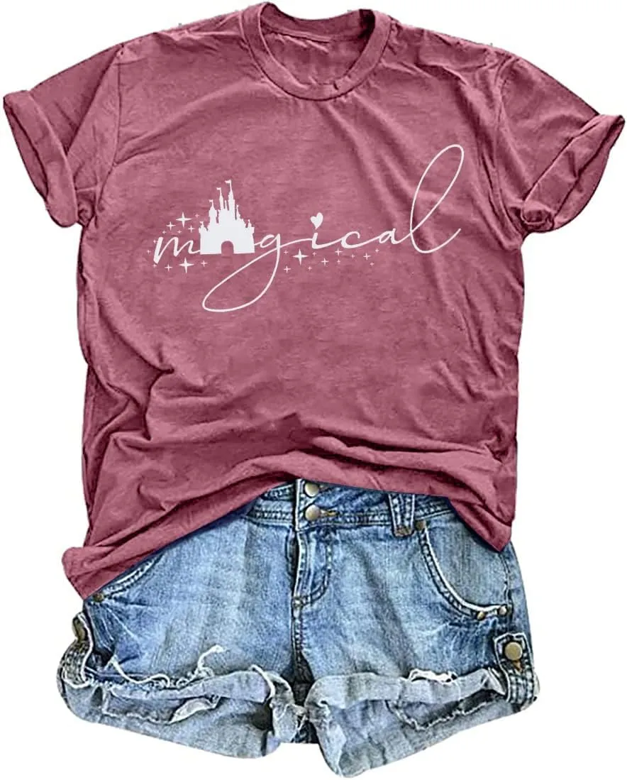 Magical Shirt for Women Magic Kingdom Tshirt Family Vacation Tee Castle Graphic Short Sleeve Tops