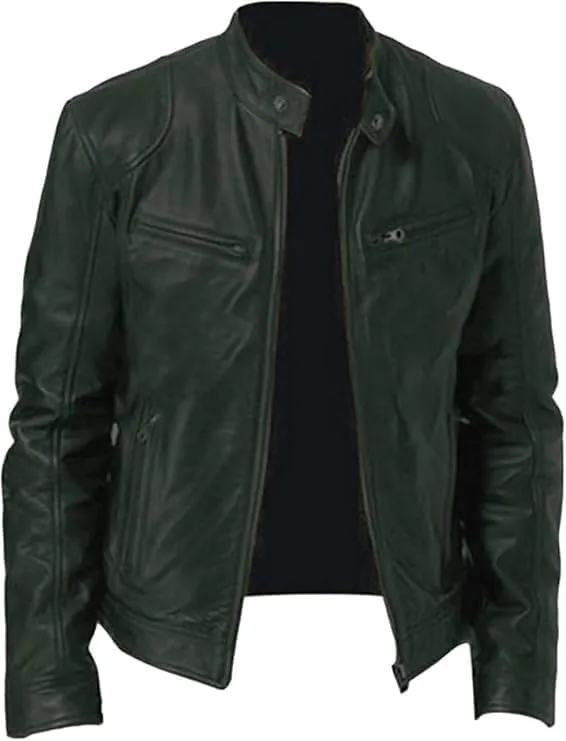 Maiyifu-GJ Men's Faux Leather Jacket Stand Collar Motorcycle Leather Jackets Casual Lightweight Zip Up Biker Coat