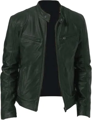 Maiyifu-GJ Men's Faux Leather Jacket Stand Collar Motorcycle Leather Jackets Casual Lightweight Zip Up Biker Coat