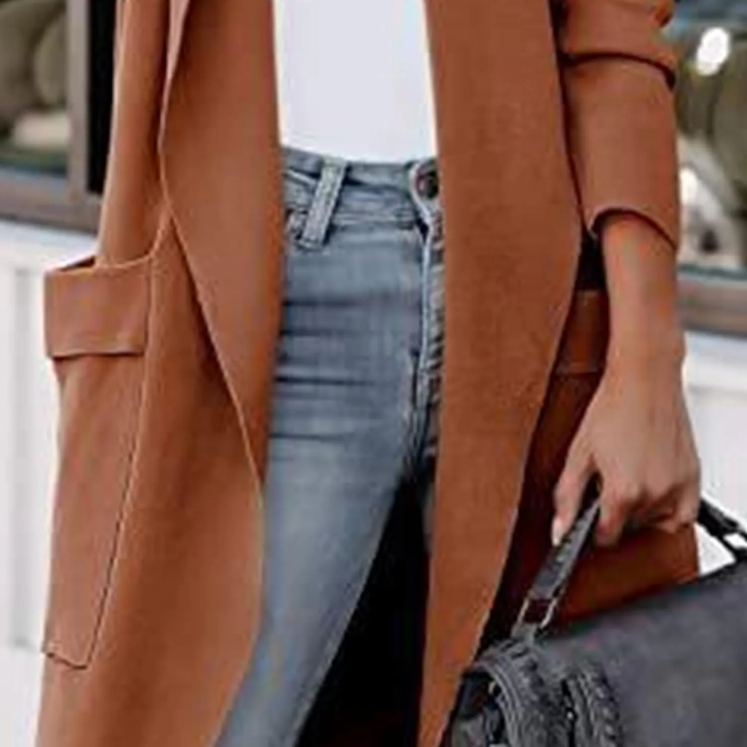 Maiyifu-GJ Women's Wool Blend Trench Coat Long Cardigan Jackets Long Sleeve Sweaters Casual Lapel Open Front Overcoat