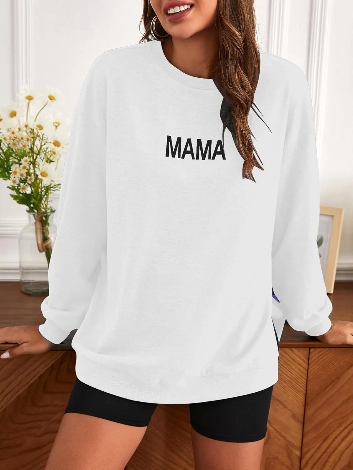 MakeMeChic Women's Maternity Sweatshirt Oversized Long Sleeve Split Side Graphic Pullover Tee Tops Pregnancy Mama Sweatshirt