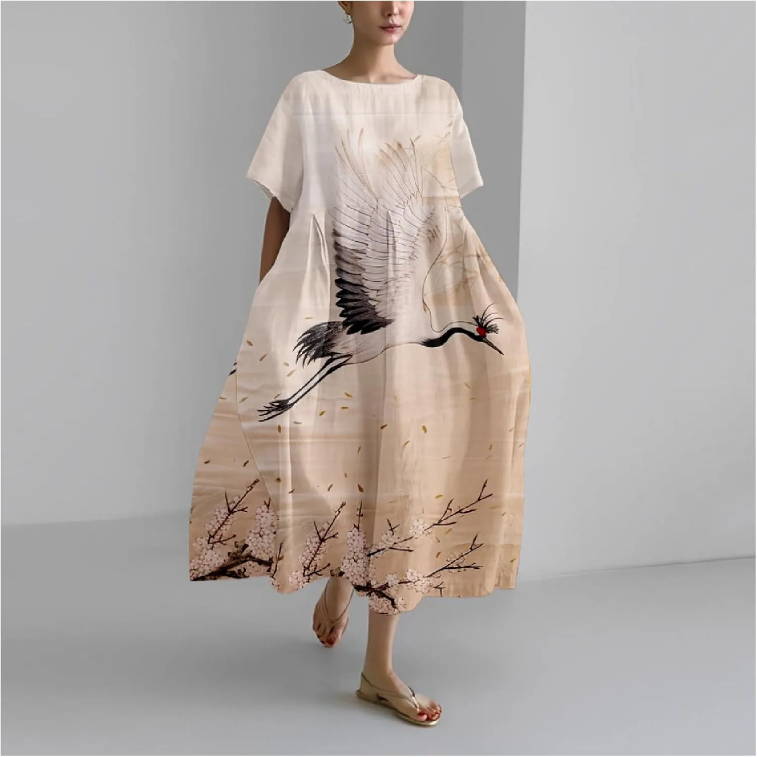 MARSVOVO Summer Dresses for Women 2024 Boho Plus Size Short Sleeve Loose Crew Neck Casual Beach Maxi Dresse for Women