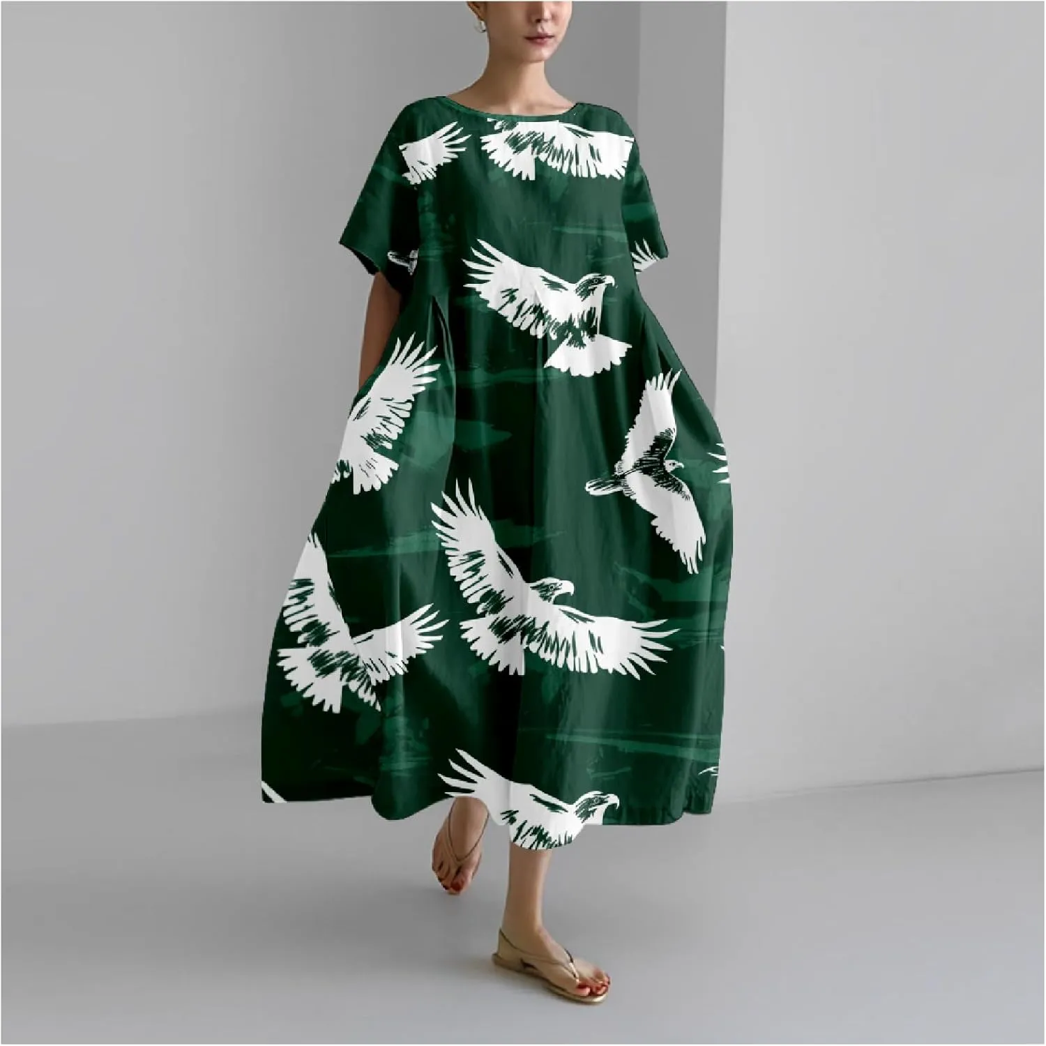MARSVOVO Summer Dresses for Women 2024 Boho Plus Size Short Sleeve Loose Crew Neck Casual Beach Maxi Dresse for Women