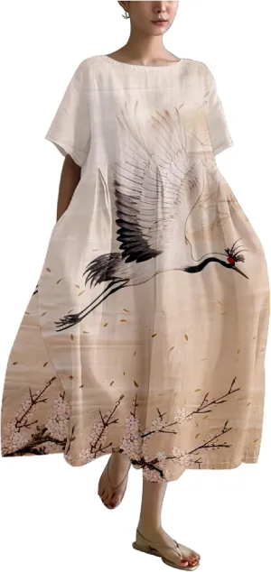 MARSVOVO Summer Dresses for Women 2024 Boho Plus Size Short Sleeve Loose Crew Neck Casual Beach Maxi Dresse for Women