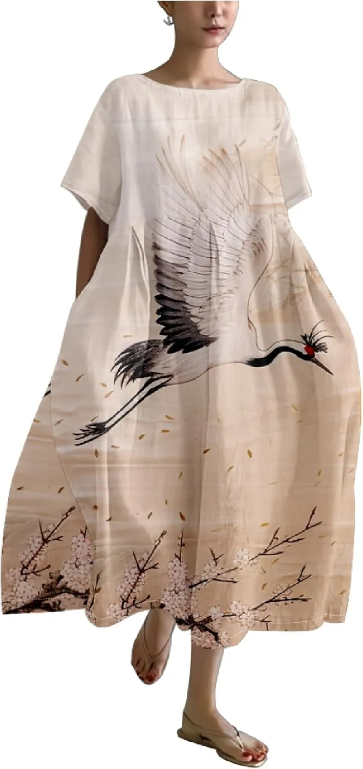 MARSVOVO Summer Dresses for Women 2024 Boho Plus Size Short Sleeve Loose Crew Neck Casual Beach Maxi Dresse for Women