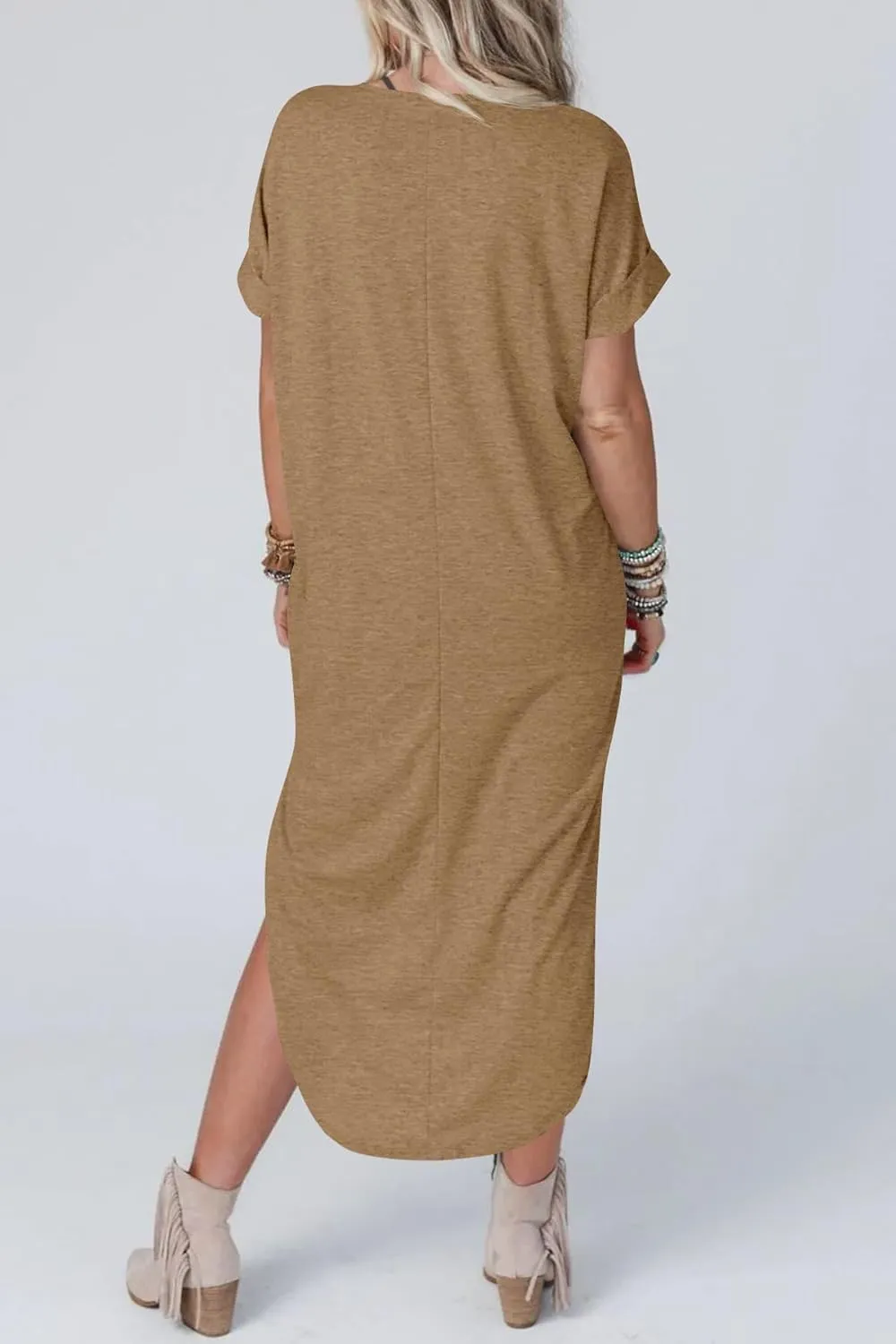 Maxi Dress for Women Summer Casual Loose Short Sleeve Long T Shirt Dress Split Beach Sundress Travel Vacation Outfits