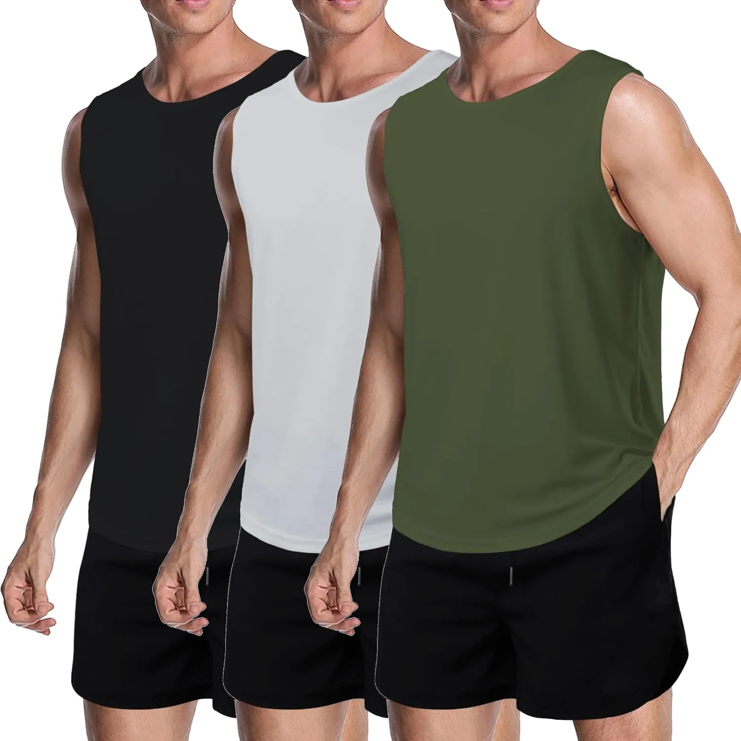 meioro Men's Workout Tank Top 3 Pack Gym Bodybuilding T Shirt Fitness Sleeveless Muscle Tee Shirts Mesh Dry Fit