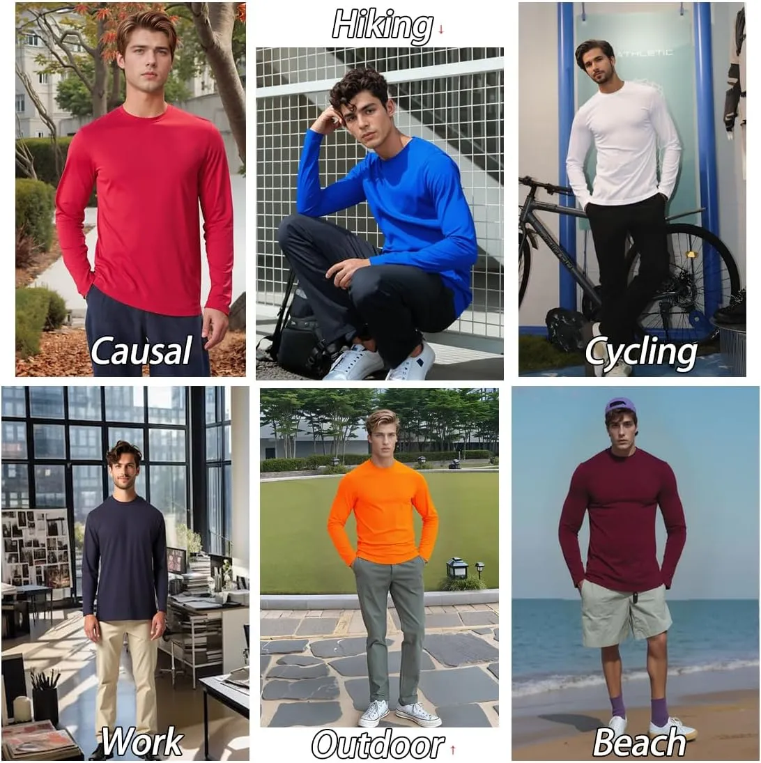 Men Long Sleeve T Shirts Athletic Lightweight for Running Workout Gym Summer Quick Dry Tee Casual Crew Neck Tops