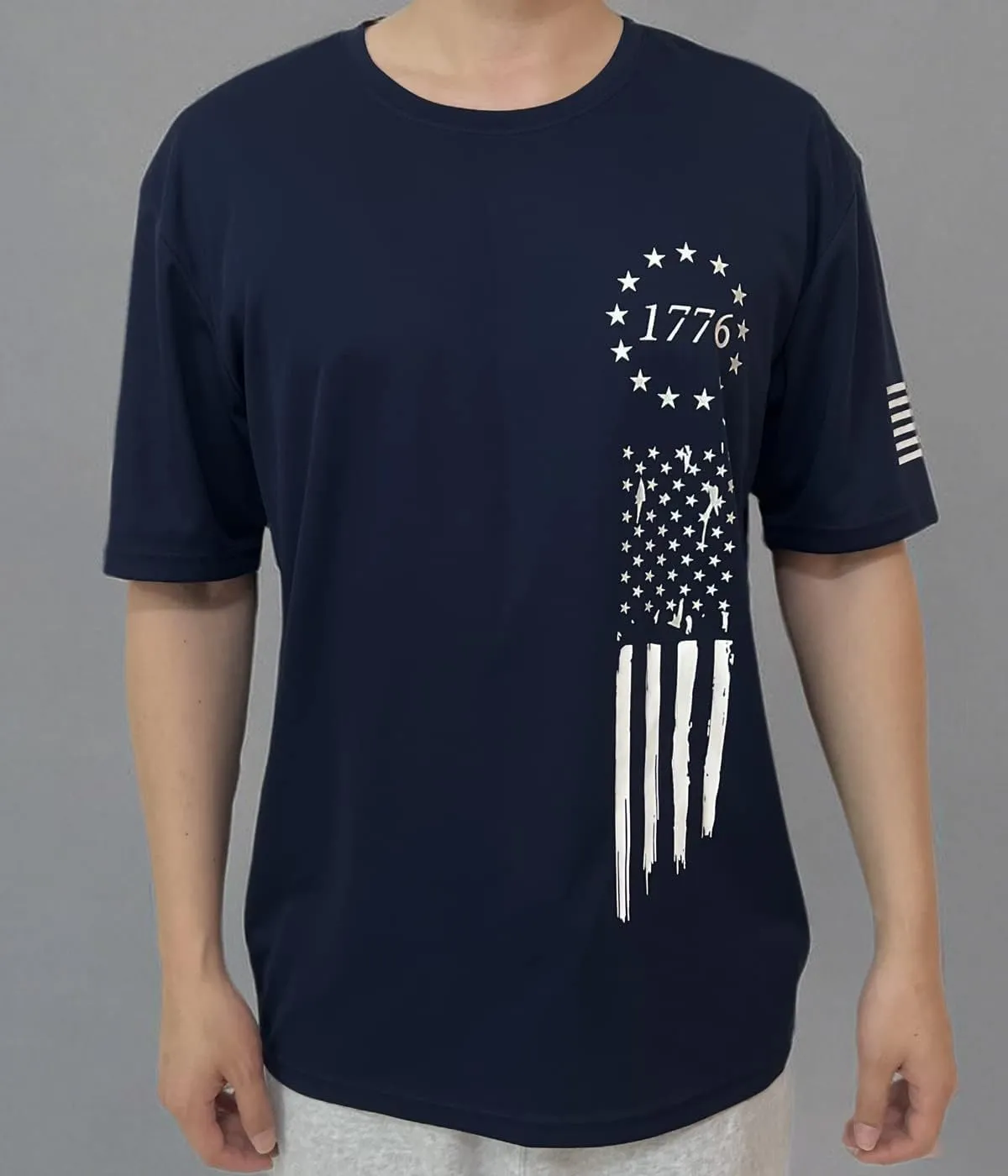Men's American Flag Short Long Sleeve T-Shirt