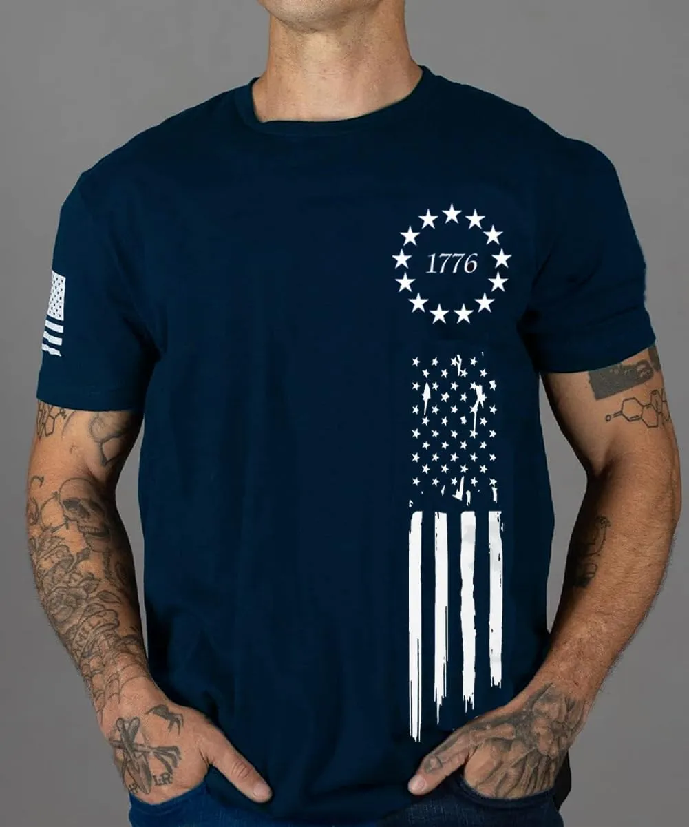 Men's American Flag Short Long Sleeve T-Shirt