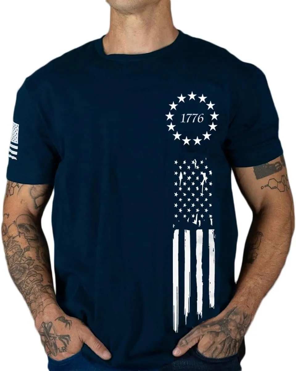 Men's American Flag Short Long Sleeve T-Shirt
