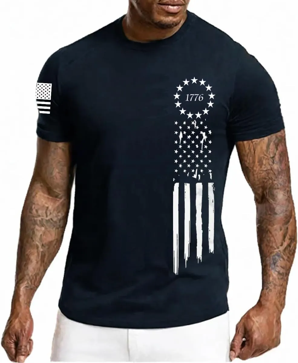 Men's American Flag Short Long Sleeve T-Shirt