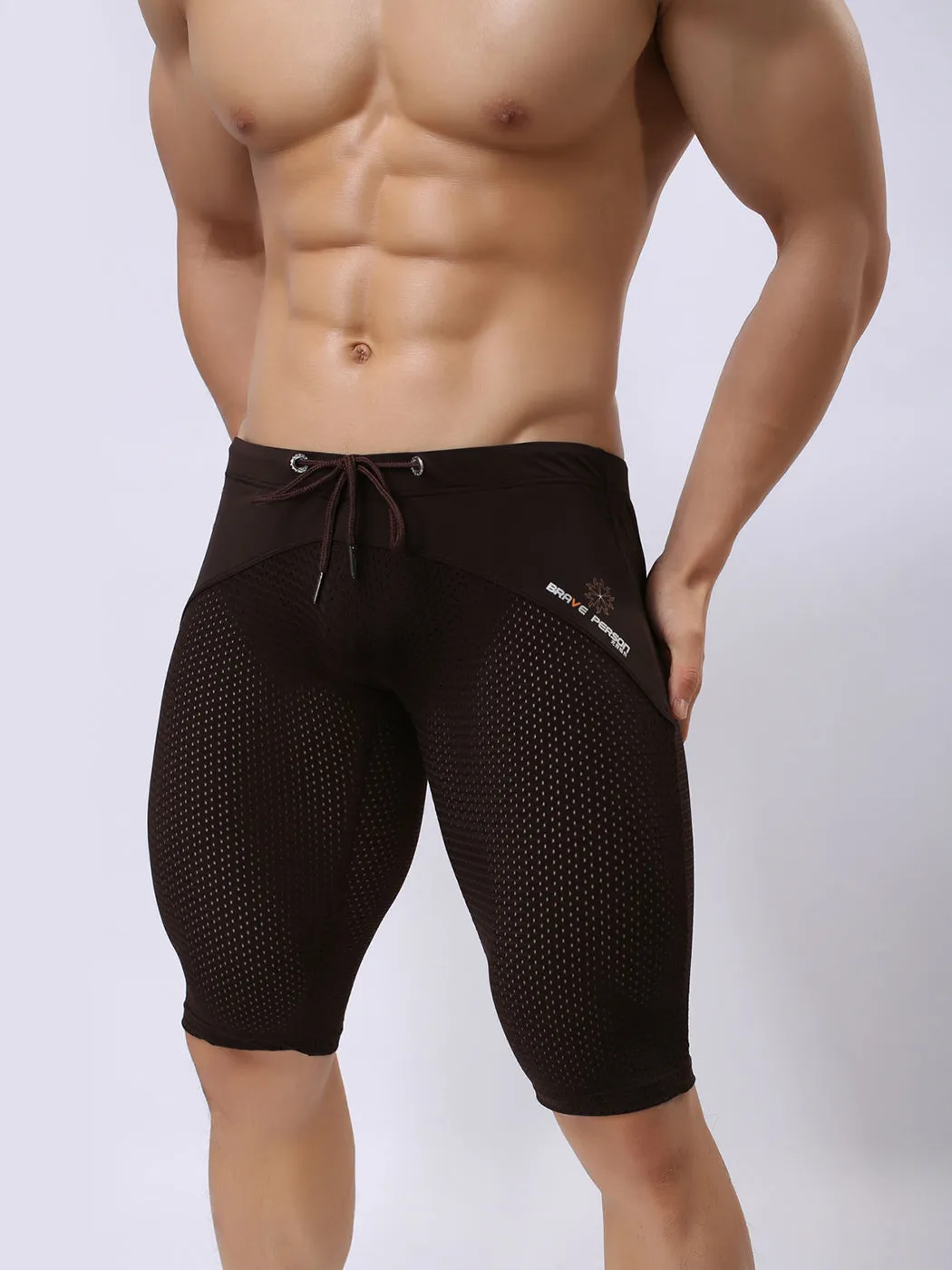 Mens Athletic Compression Tight Shorts with Drawstring