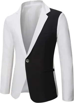 Men's Casual Blazer Lightweight Shawl Collar Color Block Tuxedo Jacket One Button Slim Fit Suit Coat for Prom,Wedding