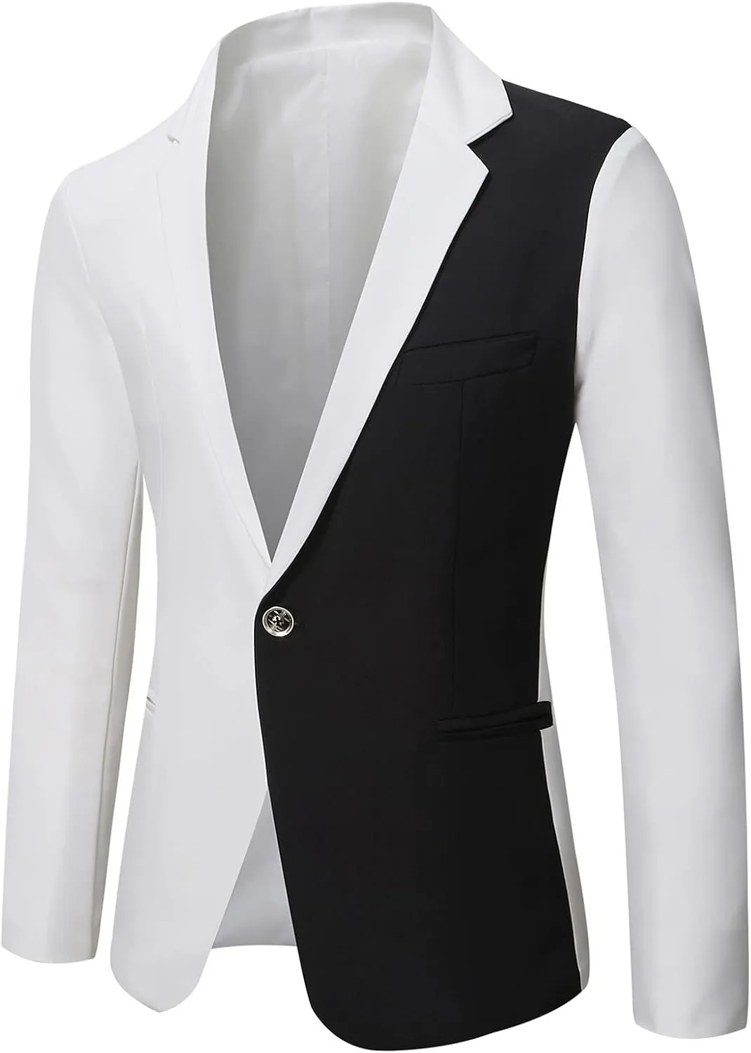 Men's Casual Blazer Lightweight Shawl Collar Color Block Tuxedo Jacket One Button Slim Fit Suit Coat for Prom,Wedding