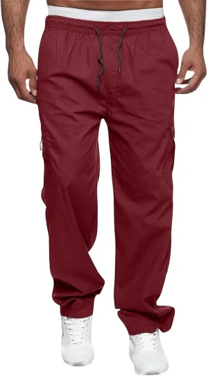 Men's Casual Multi-Pocket Loose Straight-Leg Work Pants Outdoor Fit Pants Fitness Pants