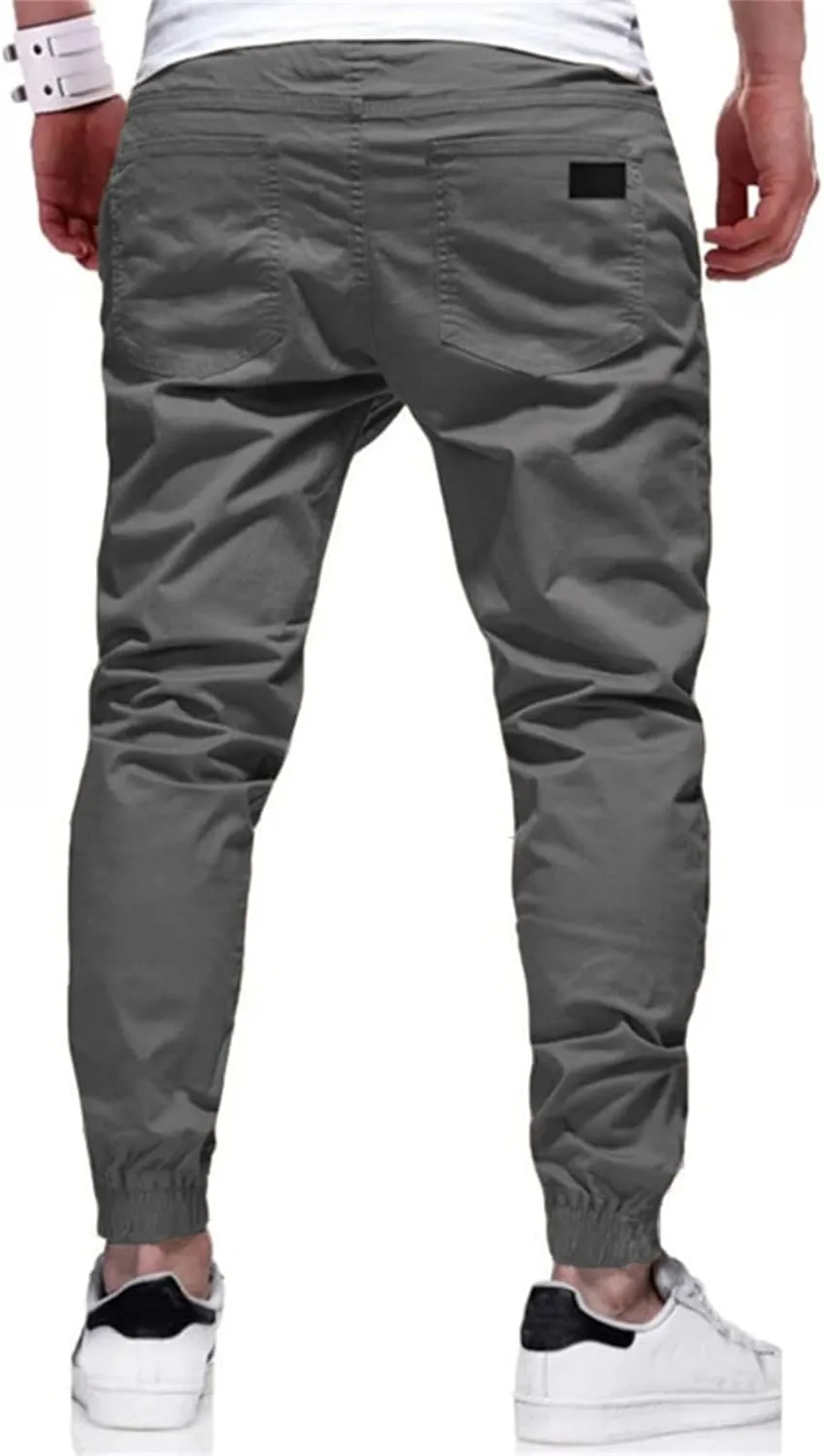 Men's Chino Cargo Pants Hiking Twill Drawstring Pant Solid Color Jogging Sweatpants Slim Fit Simple Fitness Sweatpant