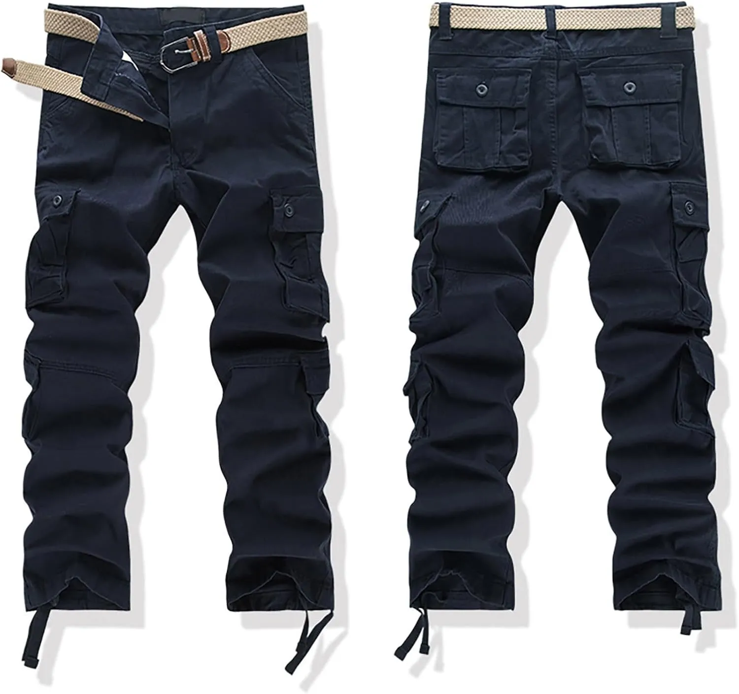 Men's Cotton Casual Pant Mens Casual Waist Color Sports Hat Multi Woven Pocket Foot Rope Solid Pants Outdoor Apparel