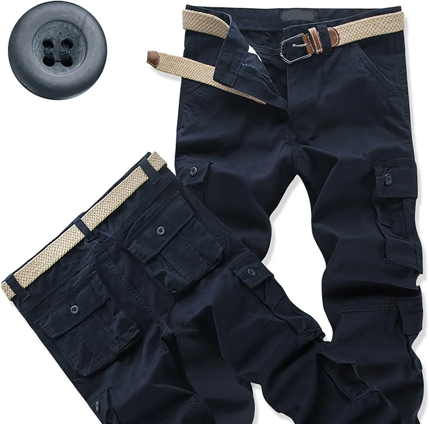 Men's Cotton Casual Pant Mens Casual Waist Color Sports Hat Multi Woven Pocket Foot Rope Solid Pants Outdoor Apparel