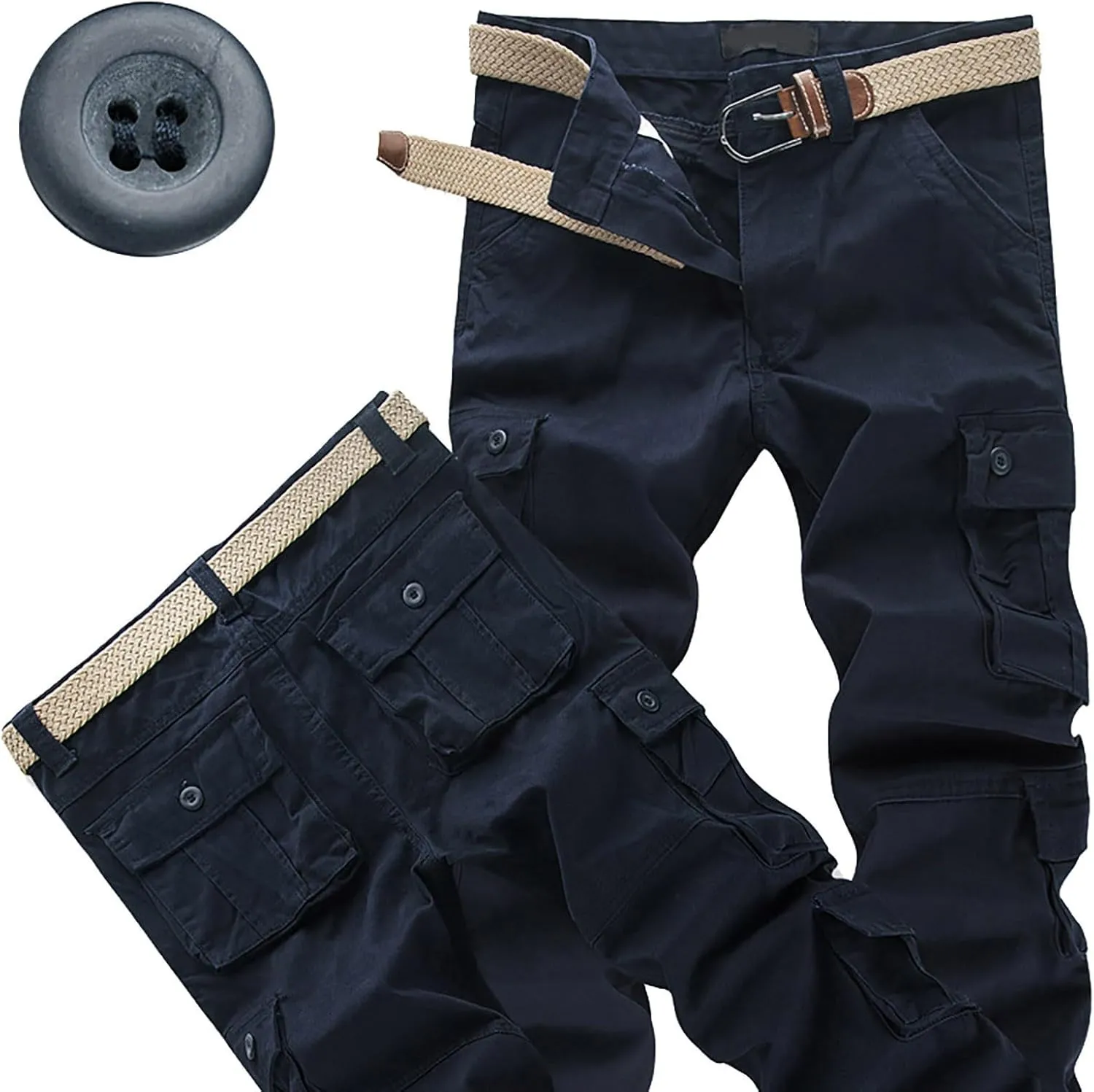 Men's Cotton Casual Pant Mens Casual Waist Color Sports Hat Multi Woven Pocket Foot Rope Solid Pants Outdoor Apparel