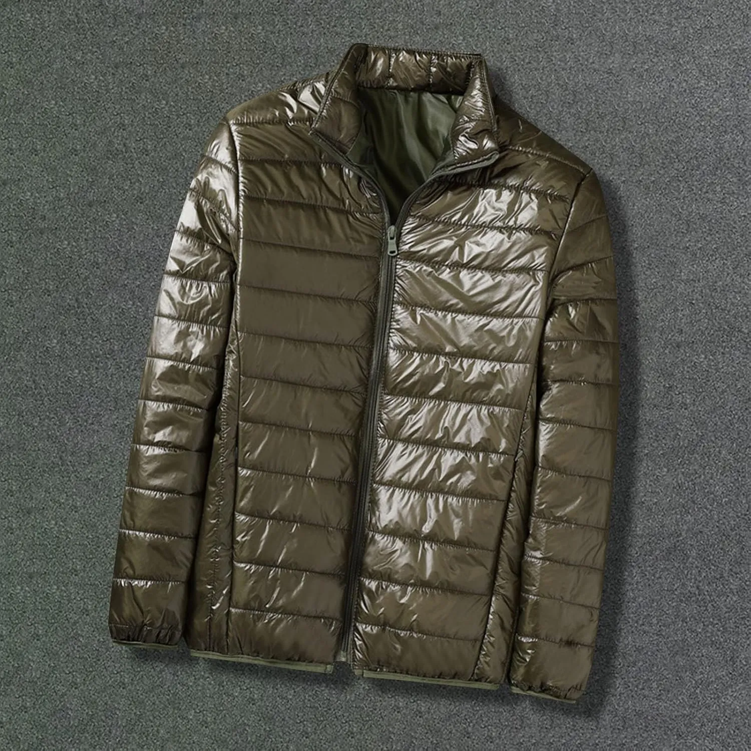 Men's Down Jacket Winter Warm Zipper Stand Collar Cardigan Casual Pocket Long Sleeves Cotton Padded Jackets Coat