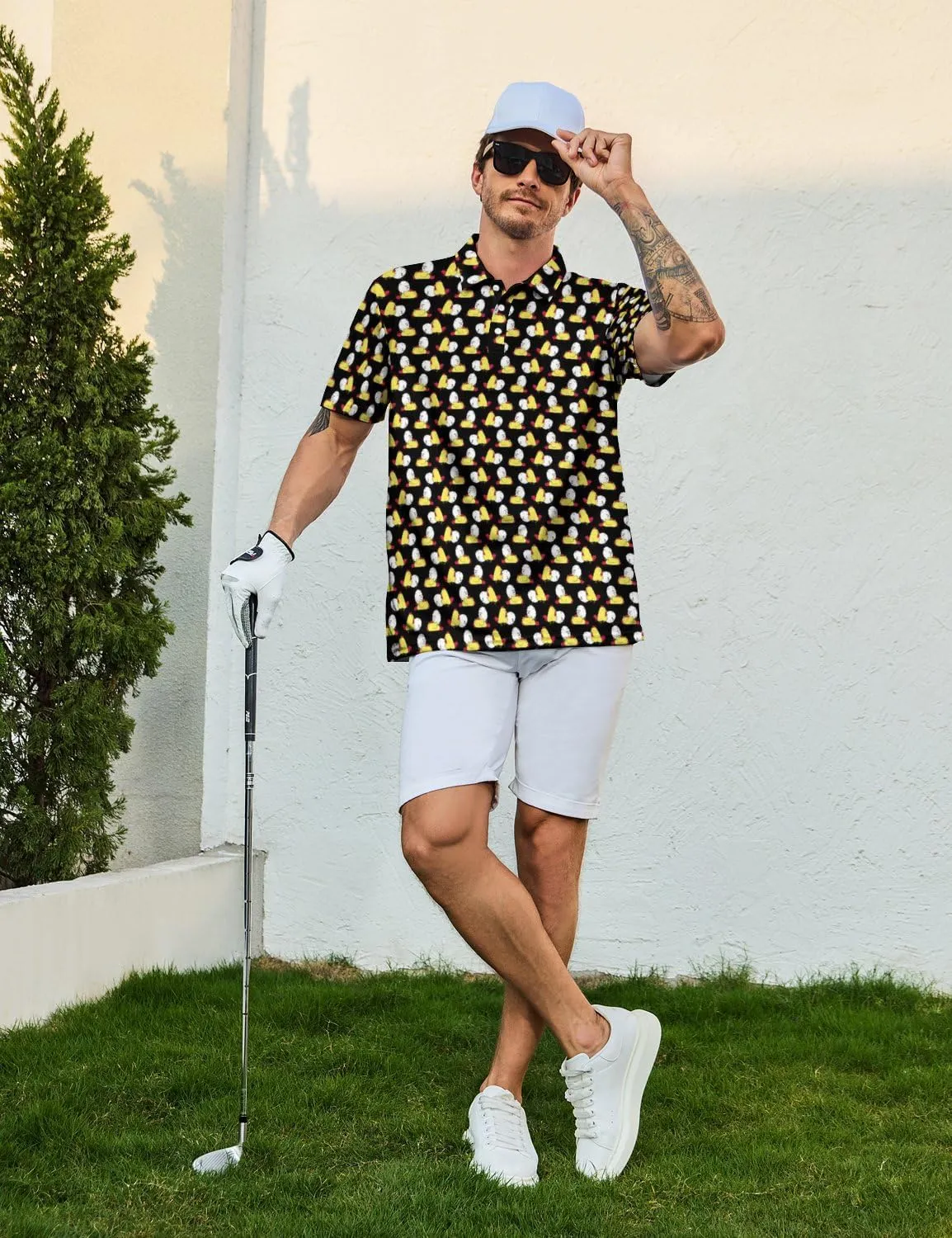 Men's Funny Polo Shirts Short Sleeve Golf Shirt for Men Quick-Dry Golf Polo Shirt Moisture Wicking Activewear Polos